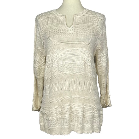 Kim Rogers Cream‎ Ivory Acrylic V-Neck Open Weave Sweater Womens Size XL - Picture 1 of 9